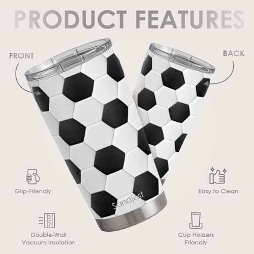Soccer Tumbler 20oz Stainless Steel Insulated, Travel Coffee Cup, Sport Tumblers Gifts for Soccer Lovers, Men Women, Coach, Birthday, Christmas - color: Soccer