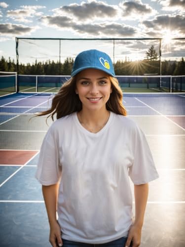 Pickleball Hat with Gift Box, Pickleball Gifts for Women Men, Adjustable Embroidered Heart Baseball Cap - color: Blue