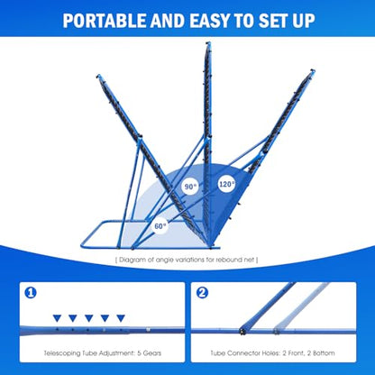 Soccer Baseball Rebounder Net, Soccer Goal Net, Volleyball Softball Rebound Pitchback Net Quick-Switch Angle Training for Control, Passing Practice, Bounce Back Rebounder Goals Gifts Trainer Equipment - size: 7FTx6FT