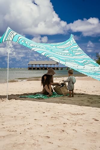 Neso Grande Portable Beach Tent Sun Shelter - Lightweight Beach Shade Canopy - Easy Setup for Family Outings - Patented Reinforced Corners - UPF 50+ Sun Protection - 7ft Tall, 9 x 9ft - color: Swells