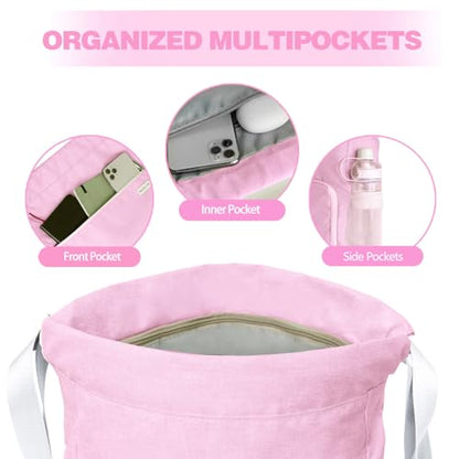BAVELOE Drawstring Backpack with Wet Pocket & Shoe Compartment, Water-Resistant Sports Gym Swim String Bag for Women Men(Pink) - color: Pink