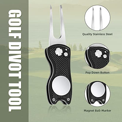 Mile High Life Golf Divot Repair Tool, All Metal Foldable Divot Tool with Pop-up Button & Magnetic Ball Marker, 2-6 Pack - color: F4-(Black/Sliver/Red/Gray)