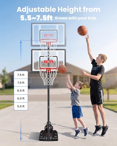 IGL Kids Basketball Hoop Outdoor Adjustable, 33 Inch Portable Basketball Goal with PC Backboard, Fillable Base & 40 lb Weight Ball for Backyard & Driveway - color: Black-Standard