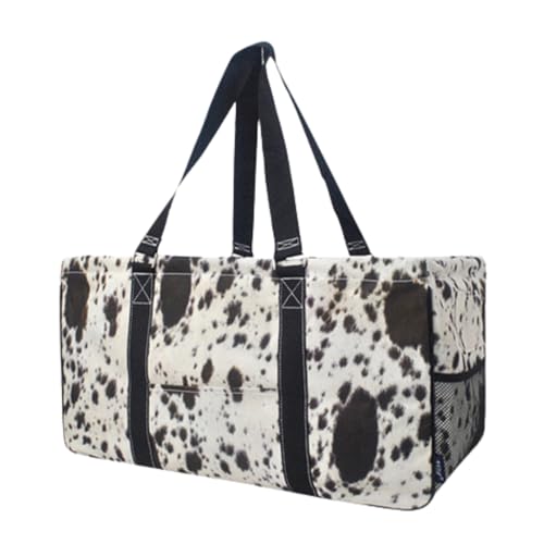 Extra Large Utility Tote Reusable Grocery Bag Oversized Collapsible for Groceries, Storage, Picnic, Beach (Cow Charm-Black) - color: Cow Charm-black