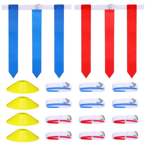 Happyyami Flag Football Set Belts Cones 16-piece Training Kit Football Flags for Boys and Girls Soccer Equipment for Boys and Girls
