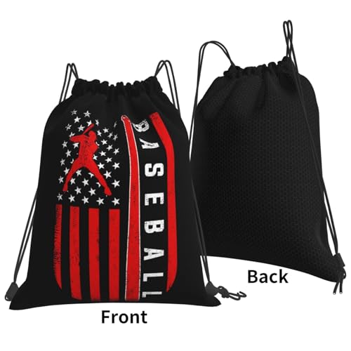 American Baseball Flag Unisex Drawstring Backpack Bag Sport Gym Travel Swim Sackpack - color: American Baseball Flag2