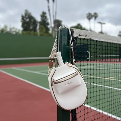 Pickleball Bag for Women, Cute Stylish Paddle Bag, Leather Crossbody with Adjustable Strap & Fence Hook
