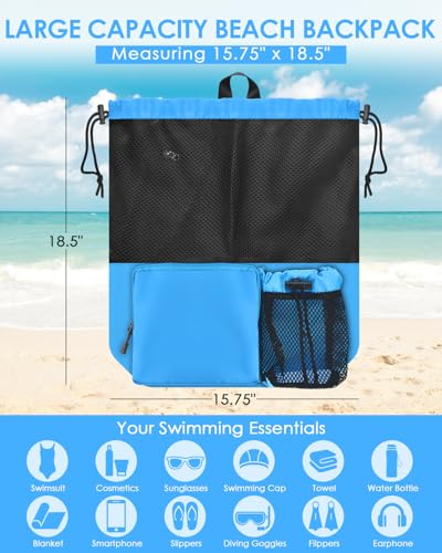 BROTOU Swim Bag Beach Backpack with Wet Pocket Mesh Drawstring Bags for Swimming, Gym - color: Blue