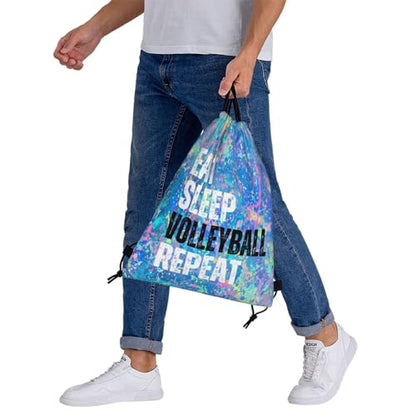 Eat Sleep Volleyball Repeat Drawstring Backpack Gym String Bag Sports Drawstring Sackpack For Women Men