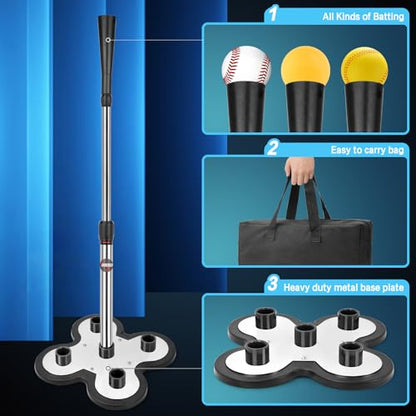 Heavy Duty Baseball and Softball Portable Baseball Tee.10lb Heavy Weight Base. Professional Hitting Tee for Baseball/Softball. Easy Height Adjustment (23"-45") - color: 5 Position