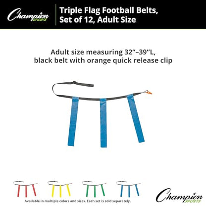 Champion Sports Quick Release Flag Football Set – Durable Belt, 3 Detachable Flags & Adjustable Fit (25”-50”) - color: Blue Flags, size: X-Large (40"-50")