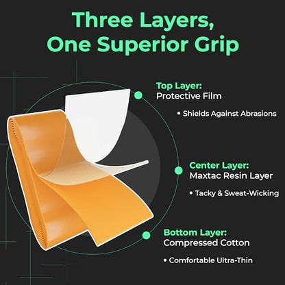 ADV MaxTac Tacky Tennis Overgrip - 12 Pack Extremely Sticky Non-Slip Tennis Grips Overgrip - Razor-Thin & Easy to Use Pro Tennis Racquet Grip Tape (12-Pack Orange)