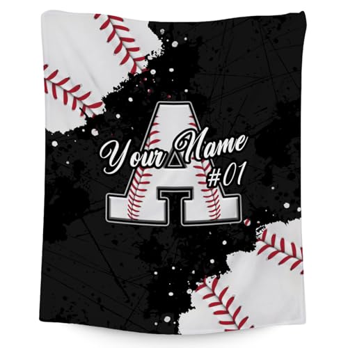 Personalized Baseball Blanket - Custom Initial Name Gifts for Boys - Soft Sports Flannel Throw for Kids Son - 30x40 Inches Chair Blanket - Cool Ideas Decoration for Baseball Lovers - color: Color-3, size: 30"x40"