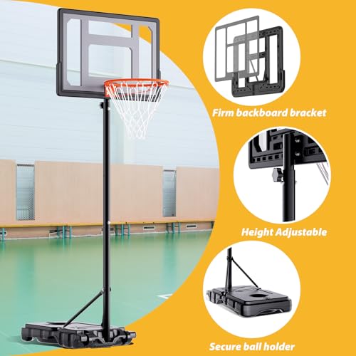 AWII SPORT Basketball Hoop Outdoor Adjustable Height 5.5-7.5FT, Portable Basketball Hoop Goals System with 32 Inch Shatterproof Backboard for Kids Youth Play in Backyard/Courts/Outdoor