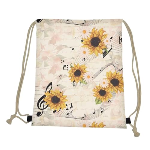 Mumeson Shoulder Backpack Durable Large Capacity Satchel Bag Printed Drawstring Bag for Women, Sunflower Musical Note - color: Sunflower Musical Note