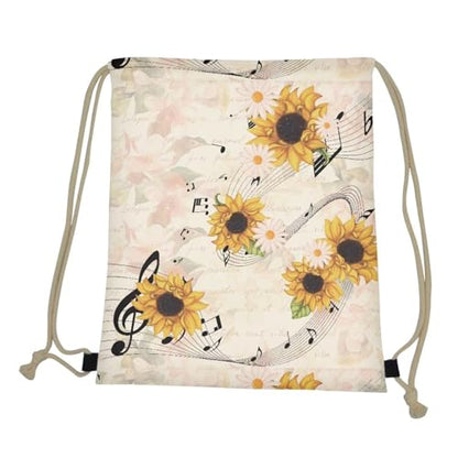 Mumeson Shoulder Backpack Durable Large Capacity Satchel Bag Printed Drawstring Bag for Women, Sunflower Musical Note - color: Sunflower Musical Note