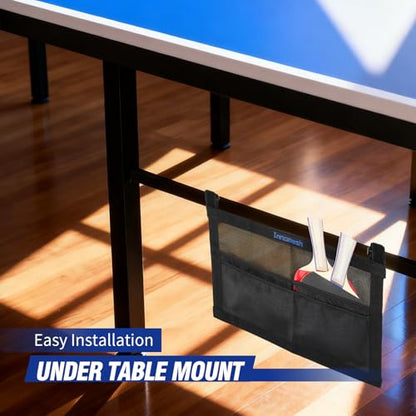 Ping Pong Paddle Case with Mesh Storage Bag, Under Table Tennis Racket Holder for Balls & Paddles, Hanging Pickleball Paddle Rack Organizer, Easy Install Ping Pong Ball Holder with Straps