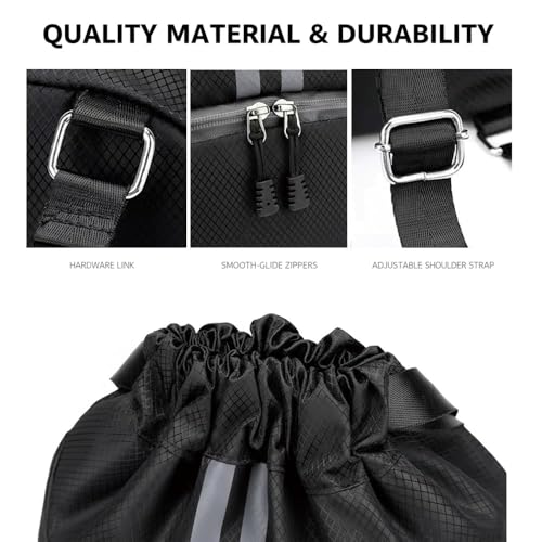 Drawstring Backpack Gym Bag with Shoes Compartment for Soccer, Basketball, Swim, Water-Resistant String Backpack Beach Cinch for Women Men