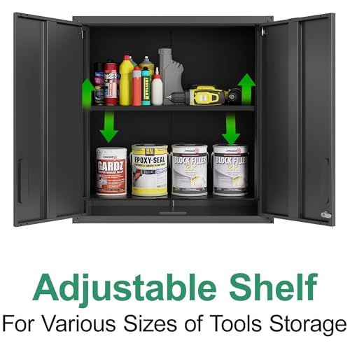 2-Pack Garage Tool Cabinet,Heavy Duty Steel Garage Storage System with Lockable Doors & Adjustable Shelves,Wall Mount Tool Cabinet Set for Workshop Organization,Black