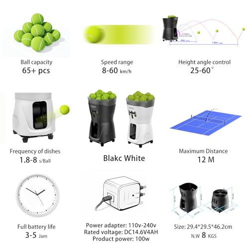 PT Mini Pro Tennis Ball Machine - Portable Smart Trainer for Beginners, 65+ Ball Capacity, 3-5H Battery Life, Adjustable Ball Speed & Angle, APP & Remote Control - color: White
