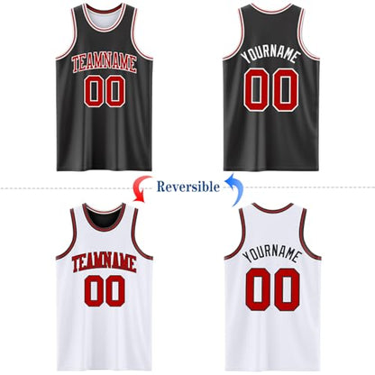 Custom Reversible Basketball Jerseys Men Youth, Personalized Sports Shirts Team Uniforms Printed Name Logo Number - color: Black and White - Red