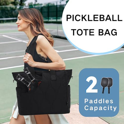 VASCHY Pickleball Tote Bags For Women With Fence Hook, Quilted Puffer Pickleball Paddle Holder Case Gym/Sports Tote - color: Black