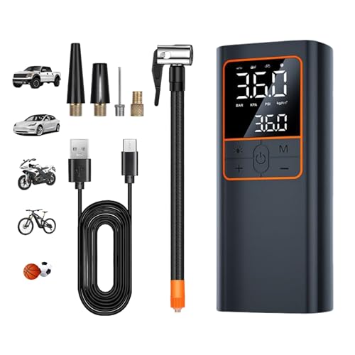 Rechargeable Air Pump for Car Tires, Balls, Inflatables & More - Cordless, Portable Tire Inflator, 5 Modes, 4 Nozzles - Smart Air Compressor for Bikes, Basketballs, Footballs, Swimming Rings & Toys
