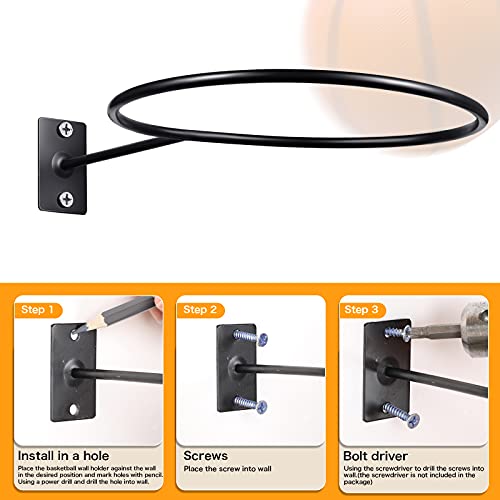 Threan Basketball Holder Wall Mount, Sports Ball Storage Display Rack for Basketball Football Volleyball Soccer, Metal Black Ball Holder, Room Decor Saver Storage Display