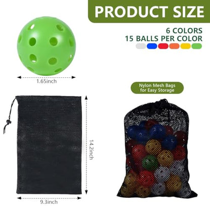 KISEER 90 Pack Colorful Plastic Practice Golf Balls Airflow Hollow Training Golf Balls with Nylon Mesh Bags for Driving Range, Swing Practice, Outdoor or Home Use