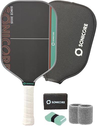 Pickleball Paddle Set, T700 Carbon Fiber, 16mm Core for Control & Spin, Includes 1 Paddle, Paddle Sleeve Cover, 2 Wristbands & 1 Grip Tape | Sonicore CourtVibe - color: Urban Mint