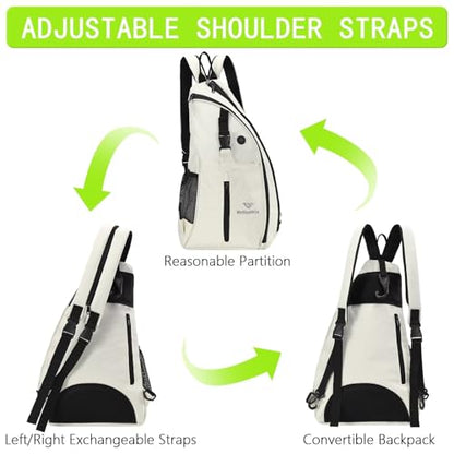 Pickleball Bag for Women Men Pickle Ball Backpack,Adjustable Sling Bag/Backpack for Tennis & Pickleball - color: White