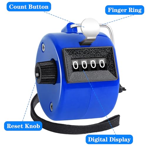 FEBSNOW Handheld Tally Counter Clicker 4 Digital Number Click Counter for School Event Golf Sports Office Stadium - color: Red Blue
