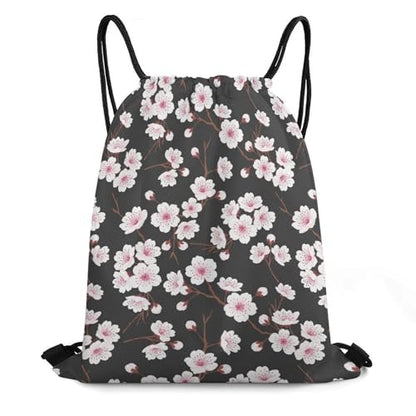 Gym Drawstring Backpack Water Resistant Sackpack with Compartment for Swimming Beach Sports Travel Unisex, Spring Blossom Trees Cherry Flowers Bags - color: Picture (379)