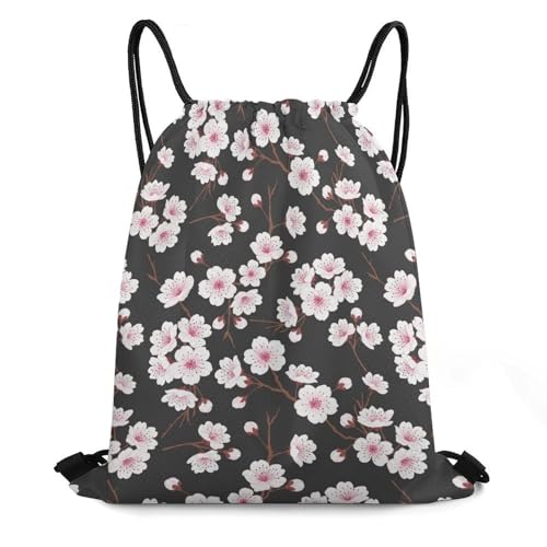 Gym Drawstring Backpack Water Resistant Sackpack with Compartment for Swimming Beach Sports Travel Unisex, Spring Blossom Trees Cherry Flowers Bags - color: Picture (379)