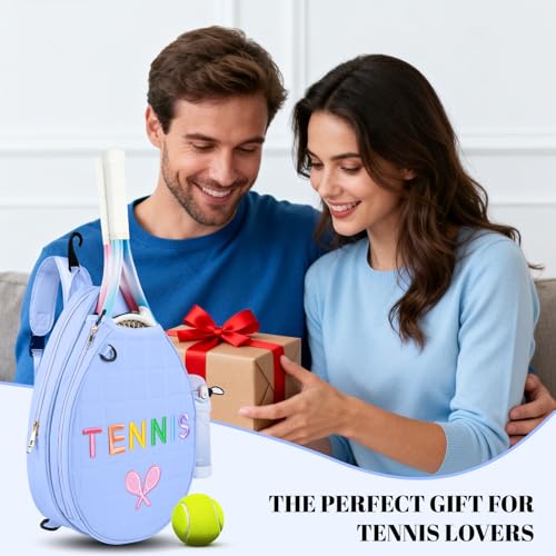 NZNDB Tennis Bags for Women Girl, Tennis Sling Crossbody Backpack, Water Resistant Tennis Bag for Pickleball, Tennis, Racketball - color: Blue