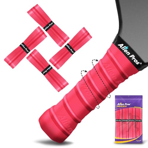 ALIEN PROS Pickleball Overgrip (4-Pack) with Ridges for Better Grip Control - Precut and Dry Feel Pickleball Grip Tape - Non-Slip Pickleball Paddle Grip Tape for High Performance - color: Red