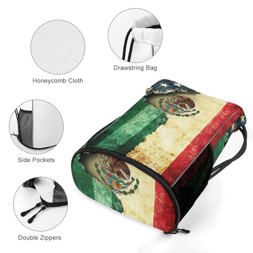 Flag Mexican Drawstring Backpack Gym Bag With Shoe Compartment String Bag Sport Beach Swimming Sackpack For Women Men - color: Flag Mexican