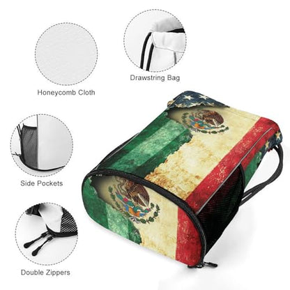 Flag Mexican Drawstring Backpack Gym Bag With Shoe Compartment String Bag Sport Beach Swimming Sackpack For Women Men - color: Flag Mexican