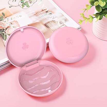 2-Pack Ultra-Thin Round Aligner & Retainer Case with Magnetic Closure – Slim Portable Travel Container for Braces, Mouth Guard, Night Guard, BPA-Free Anti-Slip Water Ripple Design (Pink) - color: Pink