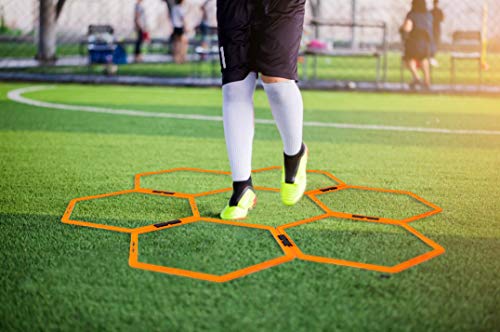 Max4out Hex Agility Rings Set of 6/12 Rings for Speed & Agility Footwork Training, Hexagon Ladder with Fitness Equipment Sport Workout Home Gym, Kids and Adults (Orange)