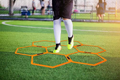 Max4out Hex Agility Rings Set of 6/12 Rings for Speed & Agility Footwork Training, Hexagon Ladder with Fitness Equipment Sport Workout Home Gym, Kids and Adults (Orange)