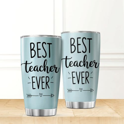 CUBICER Best Teacher Ever Tumbler Gift For Teachers Stainless Steel Insulated Travel Cup 20 Oz Durable Spill Proof Coffee Mug Appreciation Present Cool Drink Heat Bottle Hot Outdoor - color: Teacher Appreciation S0