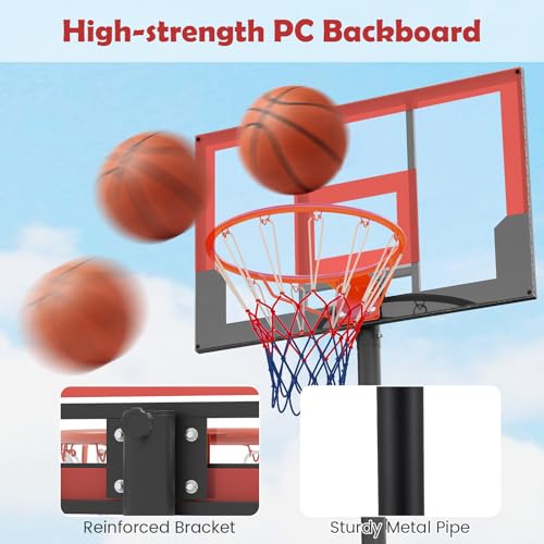 GYMAX Basketball Hoop Outdoor, 3.3-7/10 FT Adjustable Portable Basketball Goal with Wheels, PC Backboard, Fillable Base for Kids, Youth & Adults in Backyard, Driveway, Pool