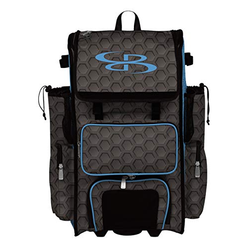 Boombah Rolling Superpack 2.0 3DHC Baseball/Softball Gear Bag - 23-1/2" x 13-1/2" x 9-1/2" - Multiple Colors - Telescopic Handle and Holds 4 Bats - Wheeled Version - color: Dark Charcoal/Columbia