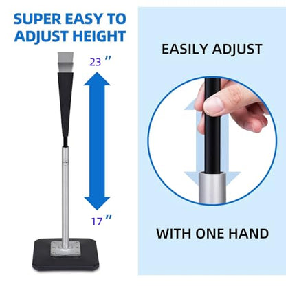 Portable Baseball Tee, Batting Tee for Baseball/Softball, Adjustable Height, Tee Ball Stand with Weighted Base, Flexible Rubber Top, Hitting Tee for Kid/Youth/Adult, Easy Assembly - size: Height 17" to 23"