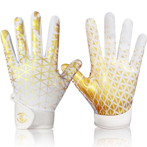 Kids Football Gloves, Excellent Grip Youth Football Receiver Gloves with Sticky Silicone Anti-Slip Elastic Breathable, Best Gift for Boys Girls - color: Gold & White, size: Kid-M/L(6-6.5 Inch)