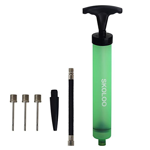 SKOLOO 10" Portable Hand Air Ball Pump Inflator Kit with Needle, Nozzle, Extension Hose for Soccer Basketball Football Volleyball Water Polo Rugby Exercise Sports Ball Balloon Swim Inflatables - color: Green