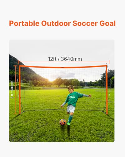 VEVOR Portable Soccer Goal, 12 x 6 ft Large Practice Soccer Net, Steel Fiberglass Structure Training Goal Set with Carry Bag, All-Weather Outdoor Use, for Backyards, Parks, School Fields - style: Fiberglass Rod Triangle