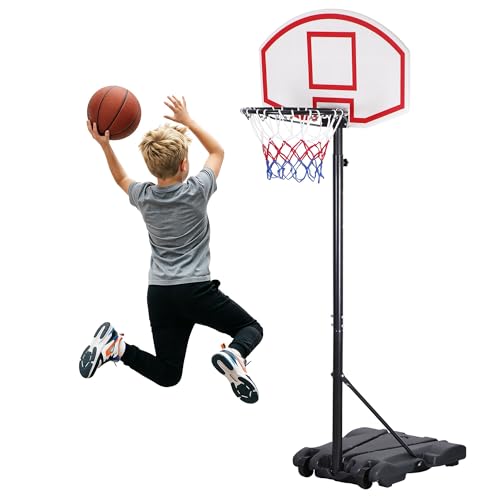 ZENY Portable Basketball Hoop Outdoor, Adjustable Basketball Goal 5.4-7Ft, Basket Ball Hoop for Kids, Youth, Driveway Backyard Hoop with PC Backboard