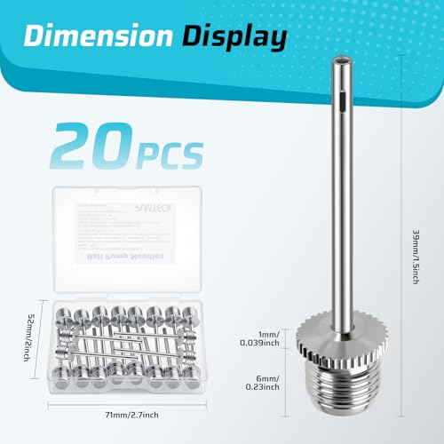 Pumteck 20pcs Ball Pump Inflation Needles with Portable Storage Case, No Break Heavy Duty Copper Air Pump Needles for Sports Balls, Compatible with Hand Pump and Electric Pump